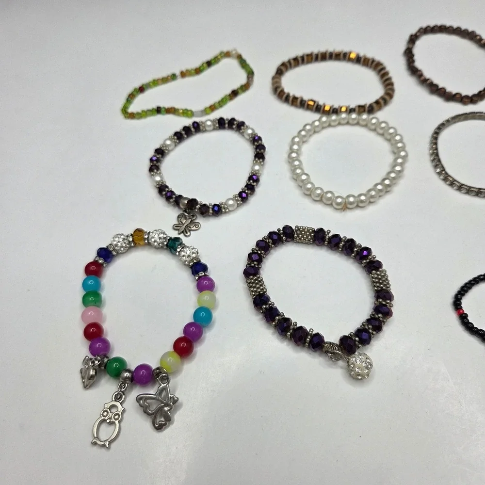 Unbranded Fashion Bracelet Lot 11pc Beaded Charm Pearl Stretch Multi Color OS